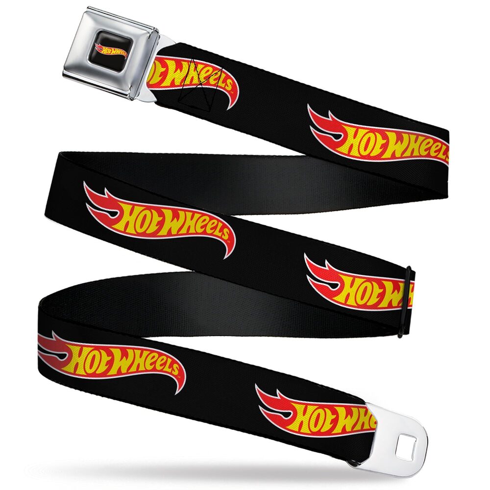 1225 Mattel Belt, Seatbelt Buckle Belt, Hot Wheels Classic Flame Logo Black